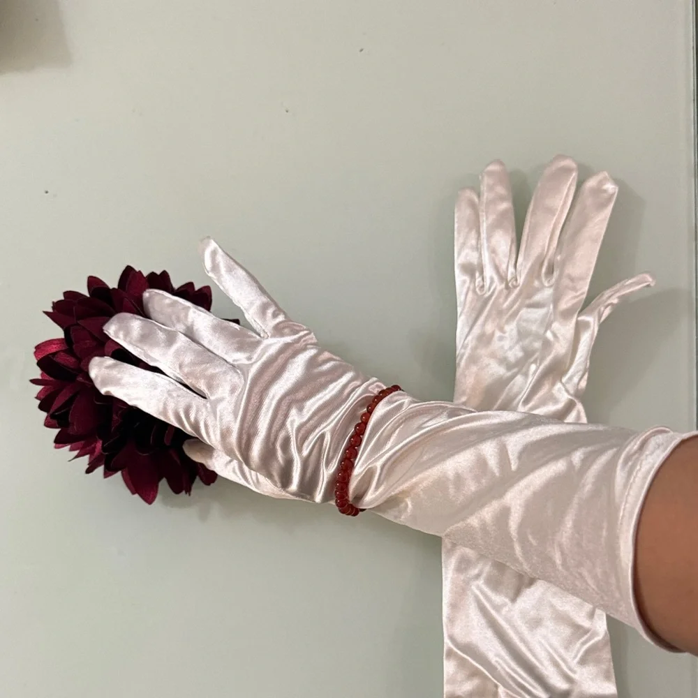 Elegant White Satin Gloves